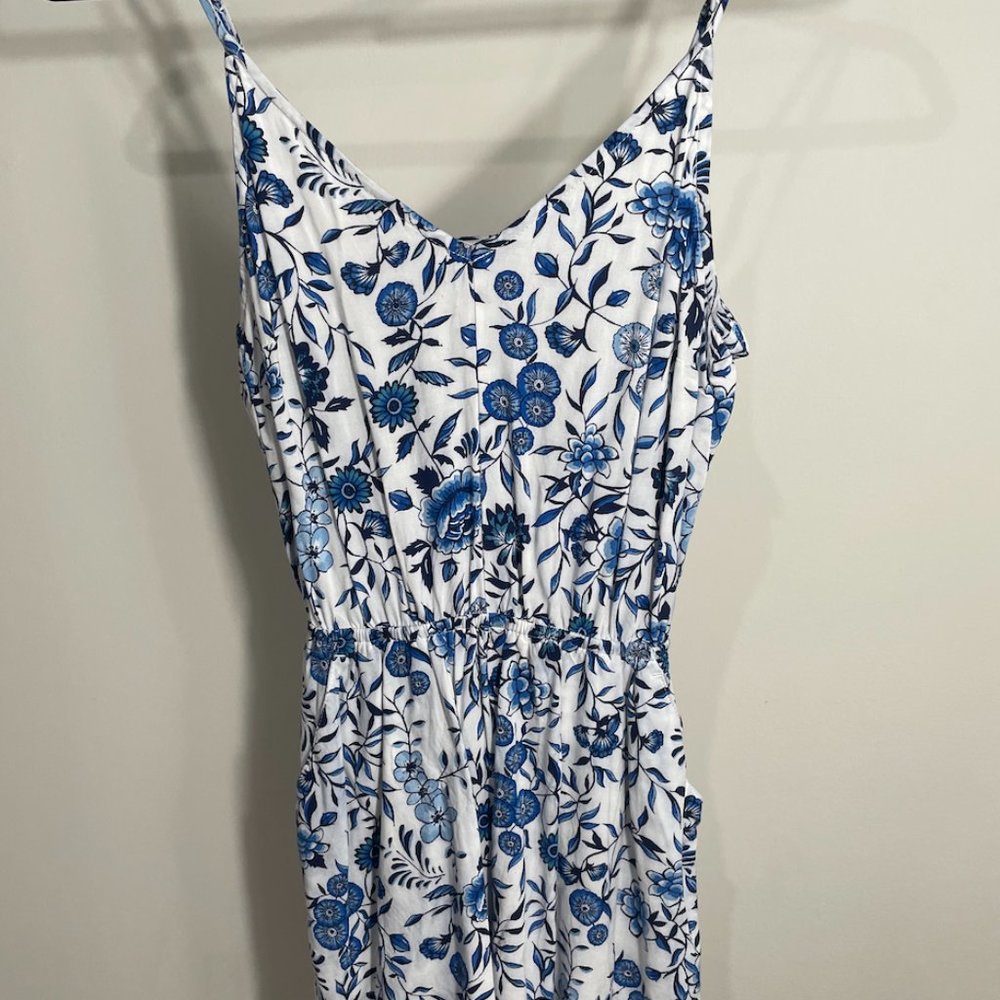 Blue Floral Spaghetti Strap Romper